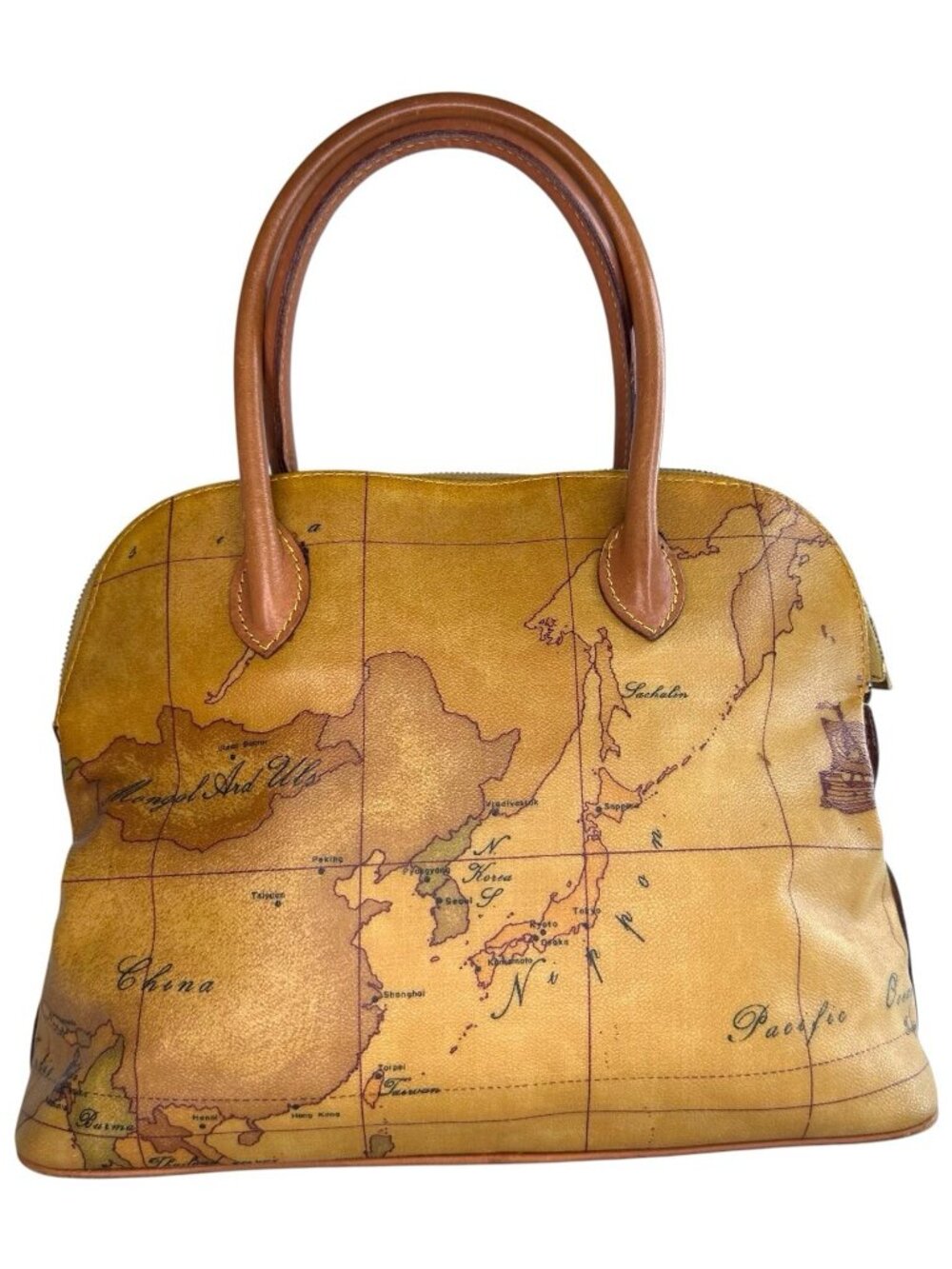 Alviero Martini 1ª Classe Vintage Shoulder Handbag Geo Classic Map Print Canvas